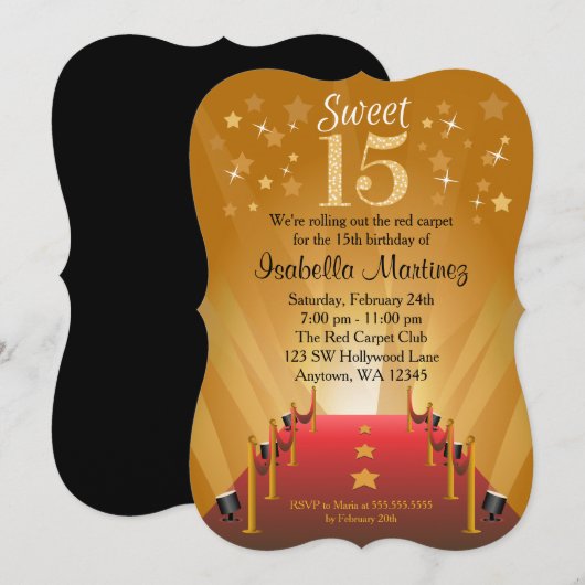 Rode Loper Hollywood Ster Sweet 15 Verjaardag Kaart (Voorkant / Achterkant)