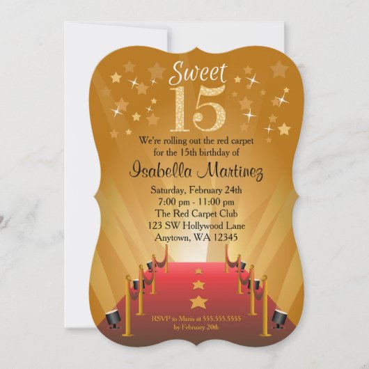 Rode Loper Hollywood Ster Sweet 15 Verjaardag Kaart (Voorkant)