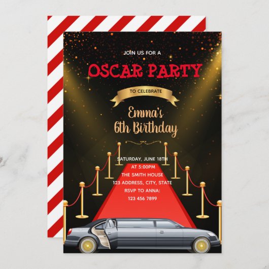 Rode loper limousine verjaardag uitnodiging (Voorkant / Achterkant)