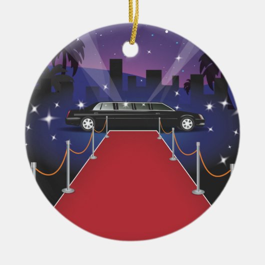 Rode Loper Sterren Limousine Keramisch Ornament (Voorkant)