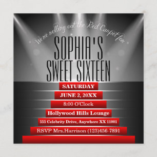 Rode loper Sweet Sixteen verjaardagsfeestje uitnod Kaart