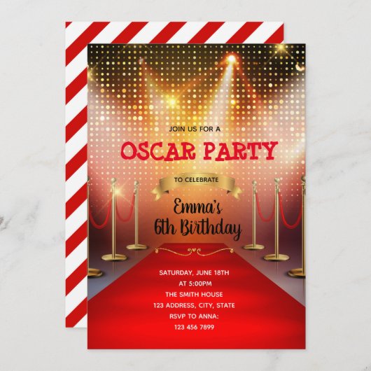 Rode loper verjaardag uitnodiging (Voorkant / Achterkant)