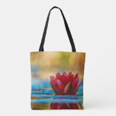 Rode Lotus Bloem Blauwe en Gouden Accenten Tote Bag (Achterkant)