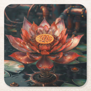 Rode Lotus bloem digitale kunst Kartonnen Onderzetters