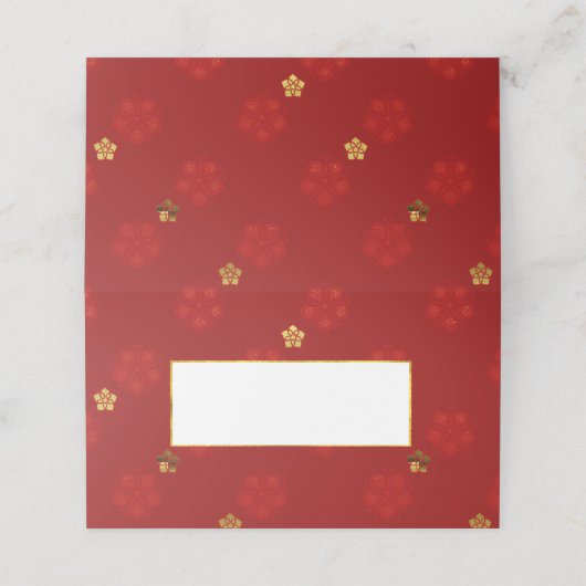 Rode Lotus Bloem Patroon Wedding Gevouwen Plaats K Plaatskaartje (Buitenkant ongevouwen)