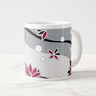 Rode Lotus bloemen op grijze strepen Grote Koffiekop