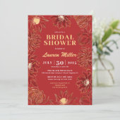 Rode Lotus Flower Oriental Floral Wedding Kaart (Staand voorkant)