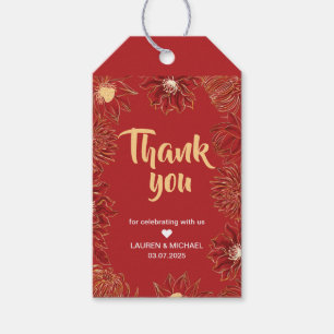 Rode Lotus Waterlily Oriental Floral Wedding Cadeaulabel