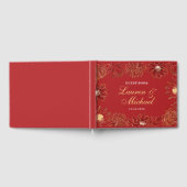 Rode Lotus Waterlily Oriental Floral Wedding Gastenboek (Volledig)