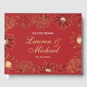 Rode Lotus Waterlily Oriental Floral Wedding Gastenboek (Voorkant)