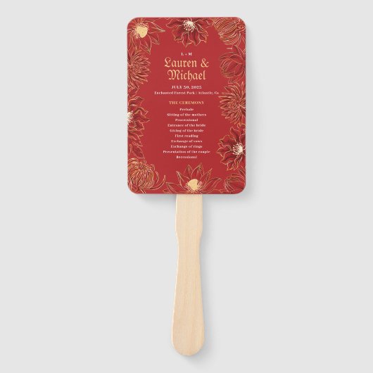 Rode Lotus Waterlily Oriental Floral Wedding Handwaaier (Voorkant)