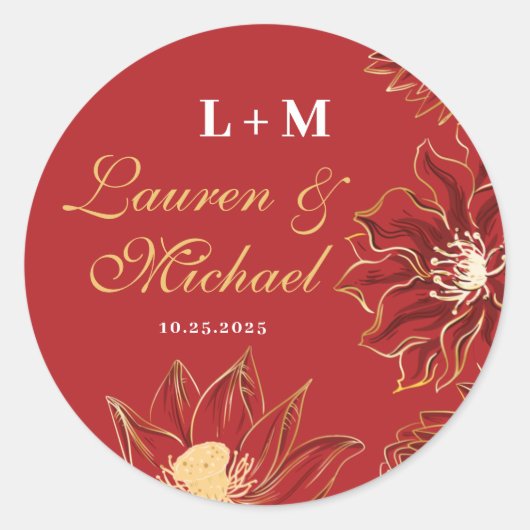 Rode Lotus Waterlily Oriental Floral Wedding Ronde Sticker (Voorkant)