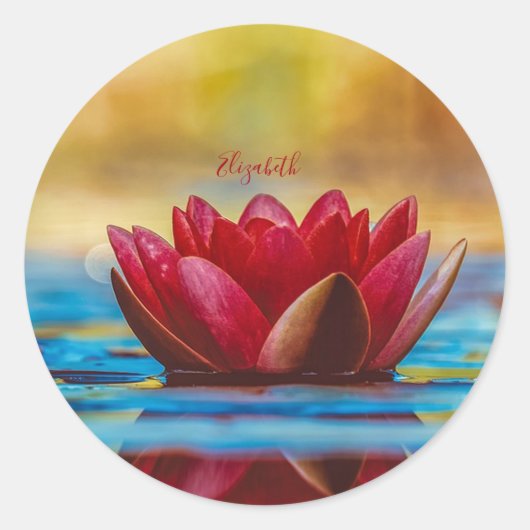 Rode Lotusbloem Landschap, Zen Ronde Sticker (Voorkant)