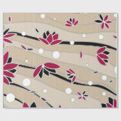  rode lotusbloemen op beige strepen cadeaupapier (Vlak)