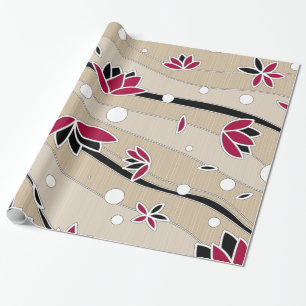  rode lotusbloemen op beige strepen cadeaupapier