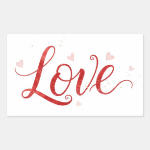 Rode 'Love' Lettering met Hartjes Kunst Sticker