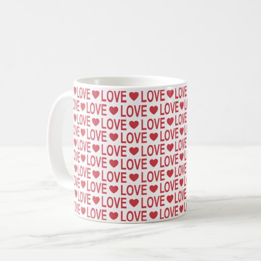 Rode Love Pattern Koffiemok (Voorkant links)