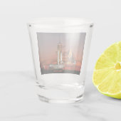 Rode lucht bij de lancering van Spaceshuttle Atlan Shot Glas (Achterkant)