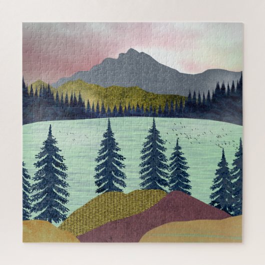 Rode lucht meer landschap legpuzzel (Verticaal)