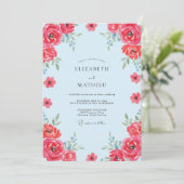 Rode lucht ranunculus eucalyptus bruiloft kaart (Staand voorkant)