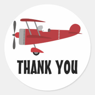 Rode Luchtvaartuig Kind Verjaardag Bedankt Ronde Sticker