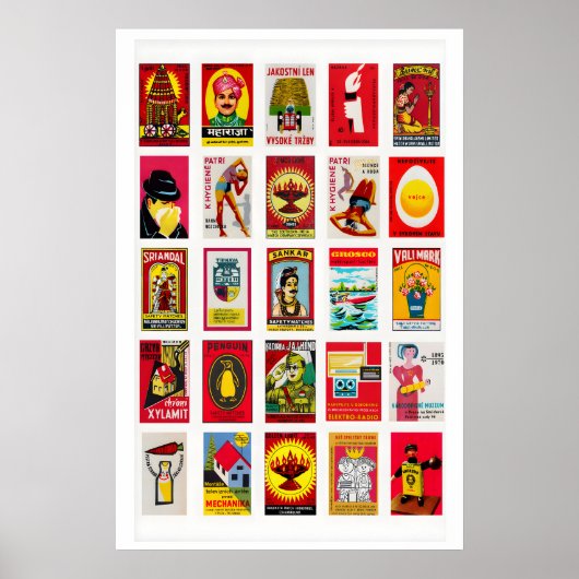 Rode luciferdoosjes labels Collage, vintage intern Poster (Voorkant)