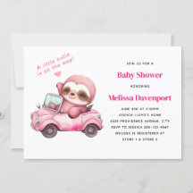 Rode luiaard in een cabriolet baby shower
