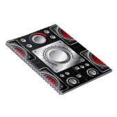 Rode luidsprekers met versterker- en bedieningskno notitieboek (Rechterzijde)