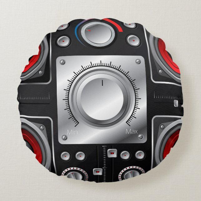 Rode luidsprekers met versterker- en bedieningskno rond kussen (Voorkant)