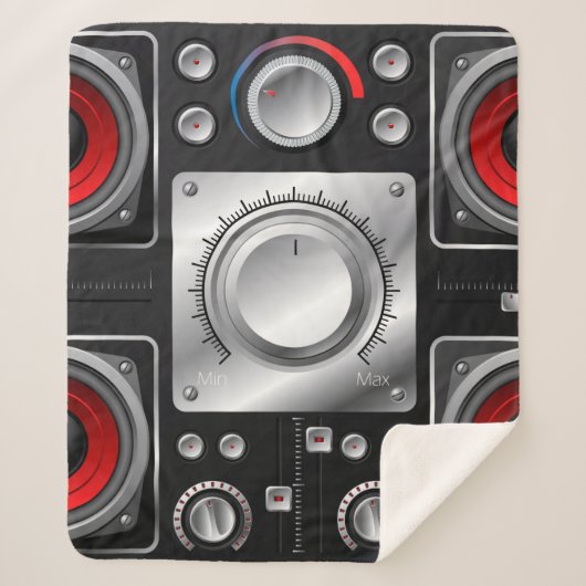 Rode luidsprekers met versterker- en bedieningskno sherpa deken (Voorkant)