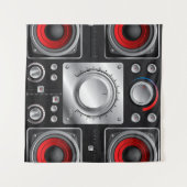 Rode luidsprekers met versterker- en bedieningskno wandkleed (Voorkant (horizontaal))