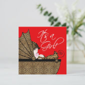 Rode Luipaard Baby Meisje Douche Kaart (Staand voorkant)