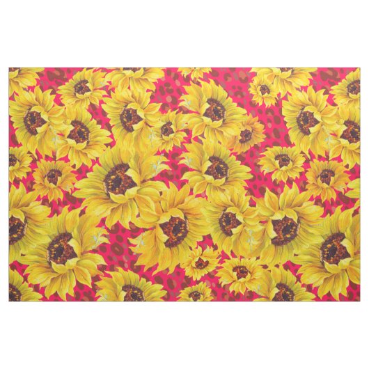 rode luipaard en gele zonnebloempitten stof (Fat Quarter)