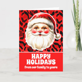 Rode luipaard Print Retro Kerstman Kerstmis Feestdagen Kaart