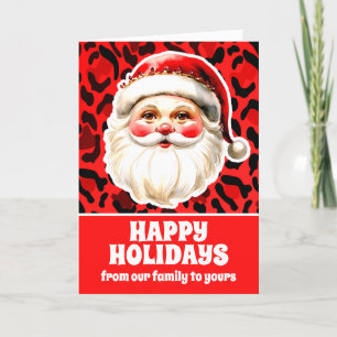 Rode luipaard Print Retro Kerstman Kerstmis Feestdagen Kaart