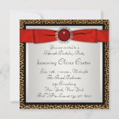 Rode Luipaard Rode Quinceañera Uitnodigingen (Achterkant)