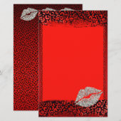 Rode Luipaardprint Zilveren Kus Briefpapier (Voorkant / Achterkant)