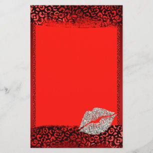 Rode Luipaardprint Zilveren Kus Briefpapier