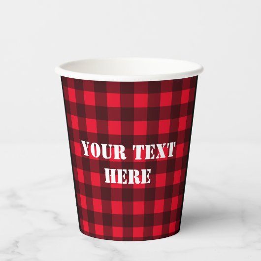 Rode lumberjack buffelstaafjes voor aangepast papi papieren bekers (Voorkant)