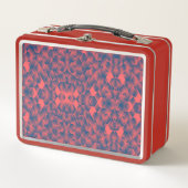 Rode lunchbox met een geometrisch blauw en roze  (Voorkant)