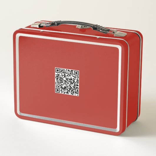 Rode lunchbox met gepersonaliseerde naam en QR-cod (Achterkant)