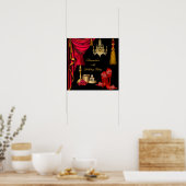 Rode luxe vrouw goud zwart poster (Keuken)