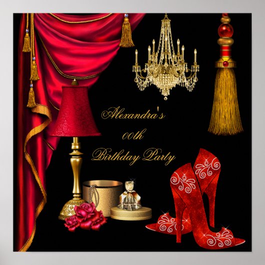 Rode luxe vrouw goud zwart poster (Voorkant)