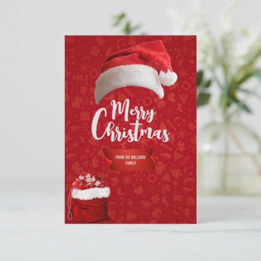 Rode luxekaart Kerstmis, familiekaart Kerstmis Bedankkaart (Staand voorkant)