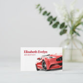 Rode luxewagen geïsoleerd op wit visitekaartje (Staand voorkant)