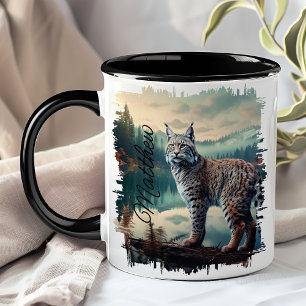 Rode lynx in nevelig bos mok