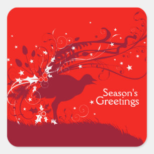 Rode Lyrebird vierkante kerst stickers