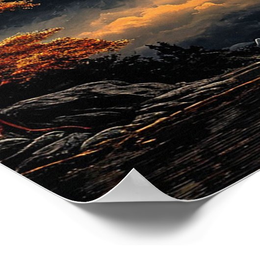 Rode maan boven een meer poster (Hoek)