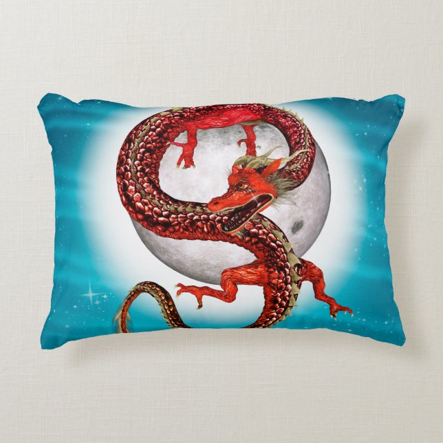 Rode Maan Draak Hemelse Fantasie Kunst Accent Kussen (Voorkant)
