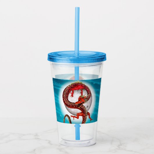 Rode Maan Draak Hemelse Fantasie Kunst Acryl Drinkbeker (Voorkant)
